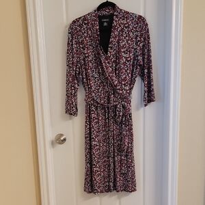 Liz Claiborne Red and White Patterned Long Sleeve Dress